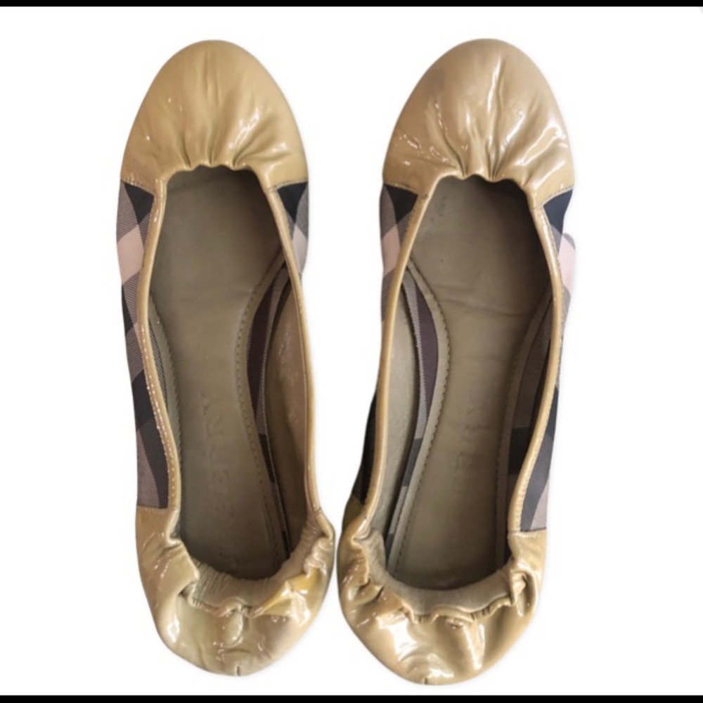 Burberry Patent Leather Nova Check Scrunch flats